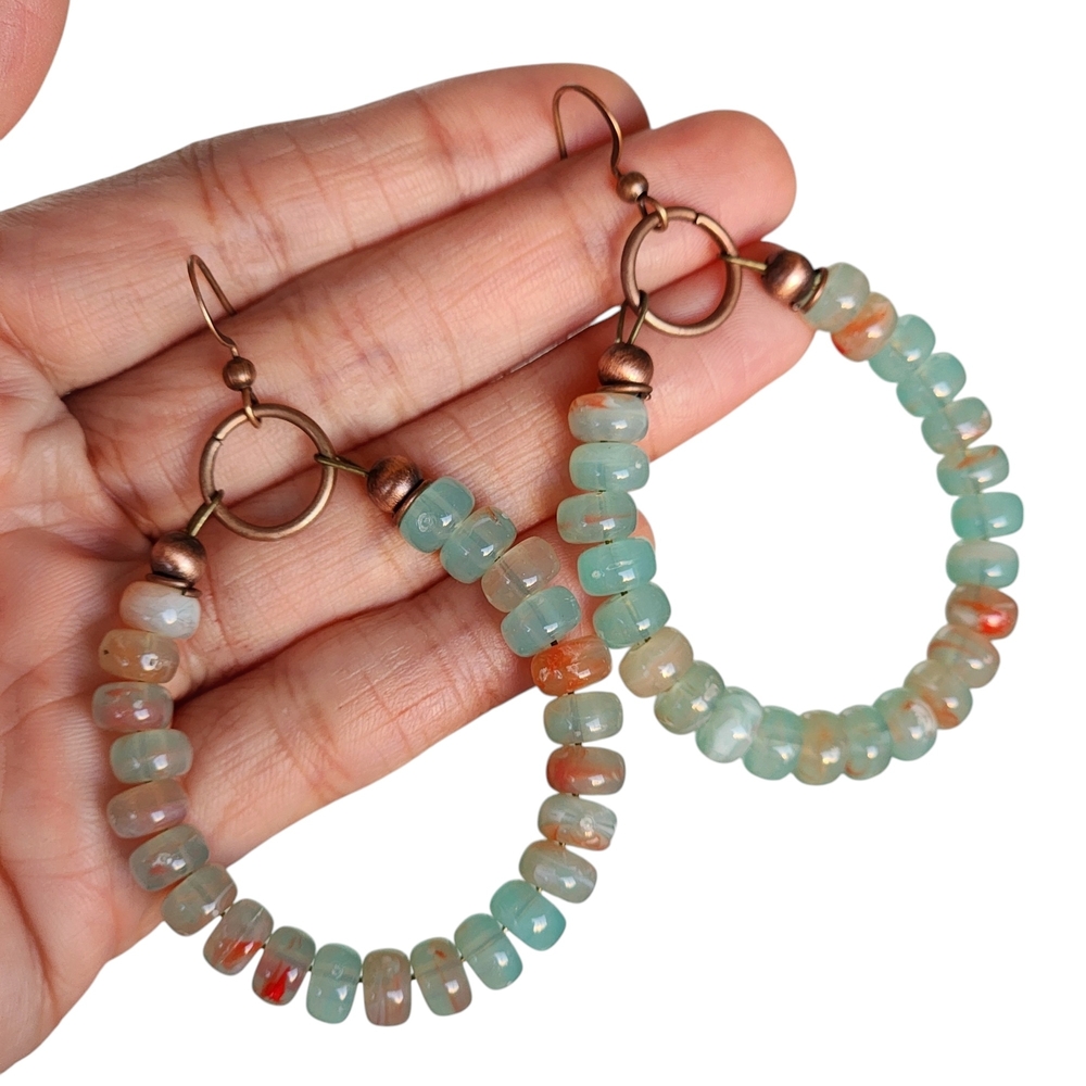 Cloud Tribal Boho Earrings Hoop Beaded Handmade Bronze